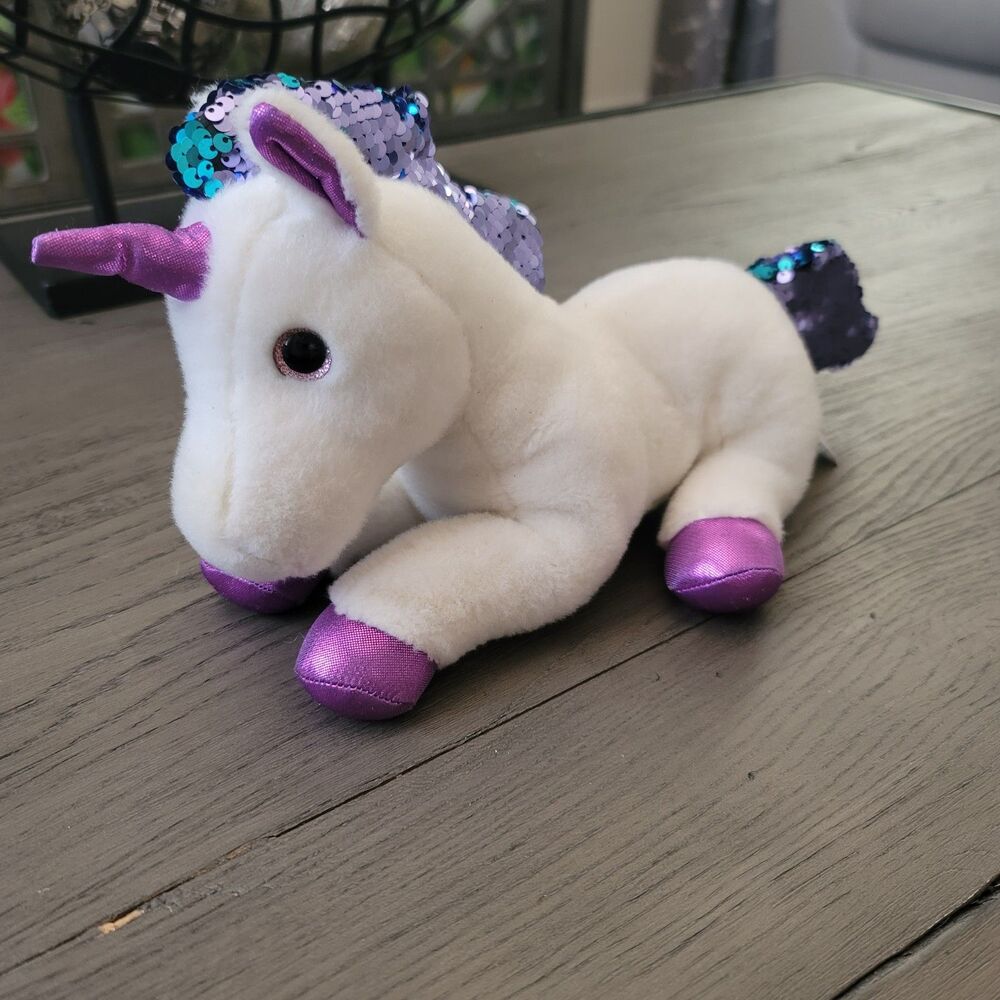 14" Aurora Shimmers Sequin Purple Blue Unicorn Horse Plush Stuffed Animal Toy